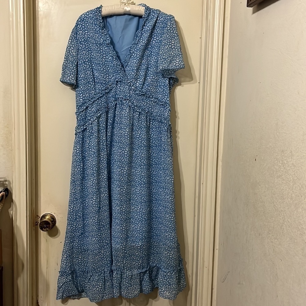 NWT V Neck Long Sleeve Wrap Maxi Dress A Line Empire Waist Casual Chiffon Dress